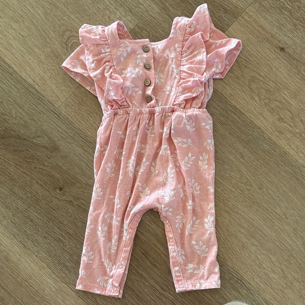 Jessica Simpson Pink Floral Ruffle Jumpsuit, size 3/6 m
